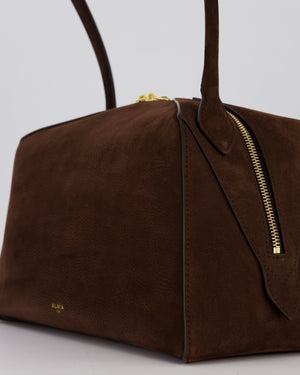 Alaïa Brown SS/26 Le Bouledogue Medium Suede Top Handle Bag with Gold Hardware