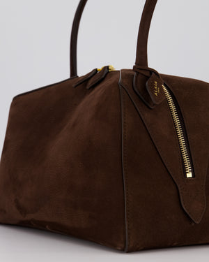 Alaïa Brown SS/26 Le Bouledogue Medium Suede Top Handle Bag with Gold Hardware