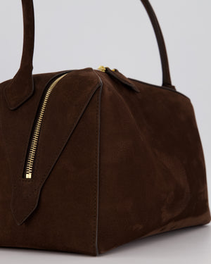 Alaïa Brown SS/26 Le Bouledogue Medium Suede Top Handle Bag with Gold Hardware