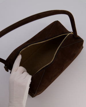 Alaïa Brown SS/26 Le Bouledogue Medium Suede Top Handle Bag with Gold Hardware