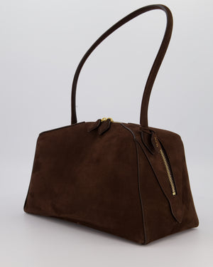Alaïa Brown SS/26 Le Bouledogue Medium Suede Top Handle Bag with Gold Hardware