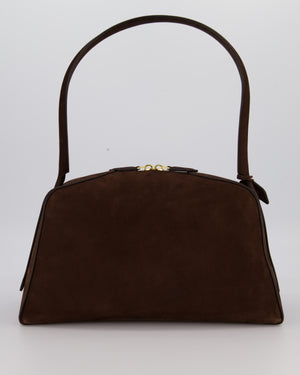 Alaïa Brown SS/26 Le Bouledogue Medium Suede Top Handle Bag with Gold Hardware