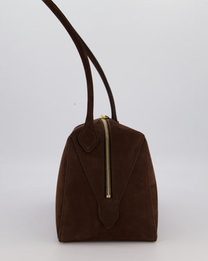 Alaïa Brown SS/26 Le Bouledogue Medium Suede Top Handle Bag with Gold Hardware