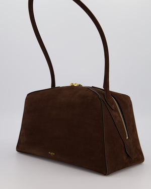 Alaïa Brown SS/26 Le Bouledogue Medium Suede Top Handle Bag with Gold Hardware