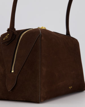 Alaïa Brown SS/26 Le Bouledogue Medium Suede Top Handle Bag with Gold Hardware