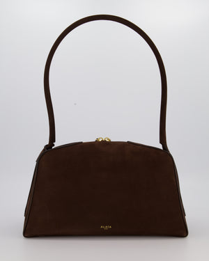 Alaïa Brown SS/26 Le Bouledogue Medium Suede Top Handle Bag with Gold Hardware