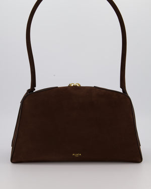 Alaïa Brown SS/26 Le Bouledogue Medium Suede Top Handle Bag with Gold Hardware