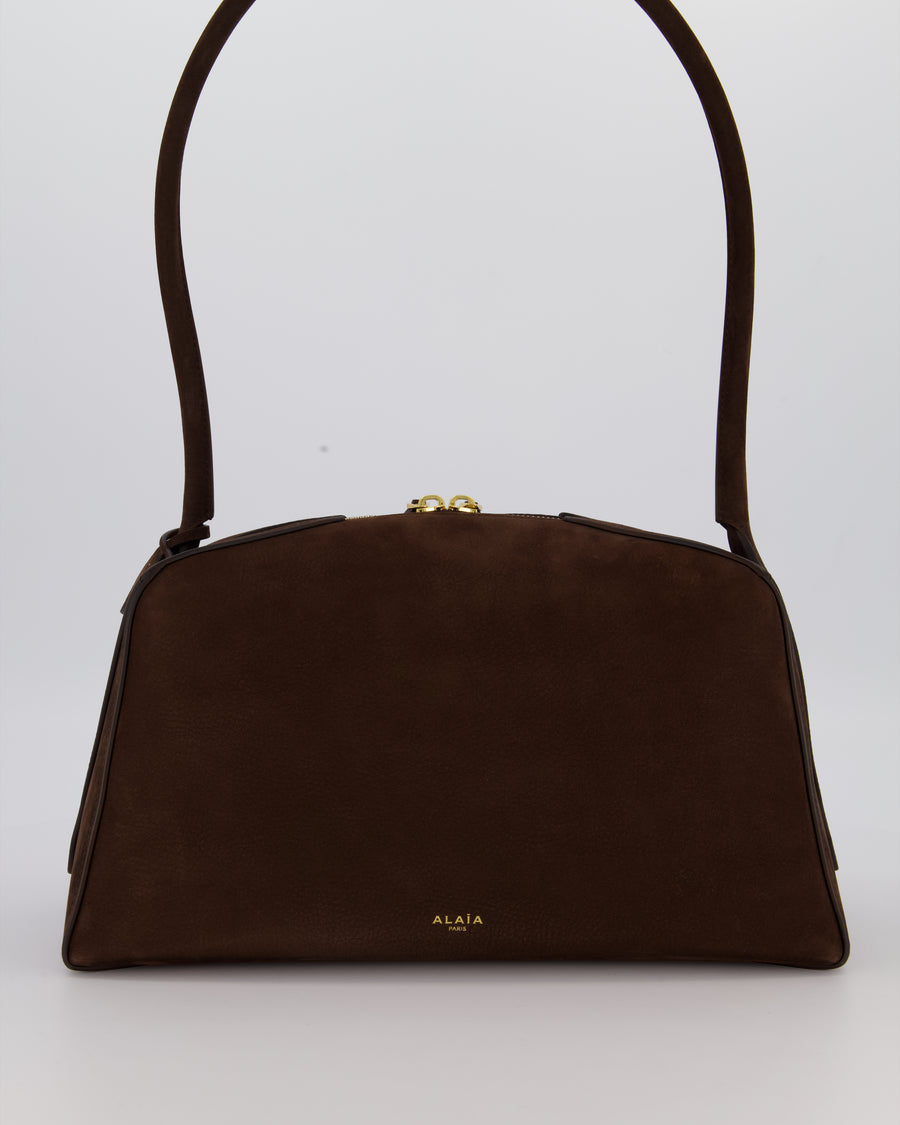 Alaïa Brown SS/26 Le Bouledogue Medium Suede Top Handle Bag with Gold Hardware