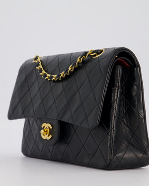 Chanel Vintage Black Medium Classic Double Flap Bag in Lambskin Leather with 24K Gold Hardware