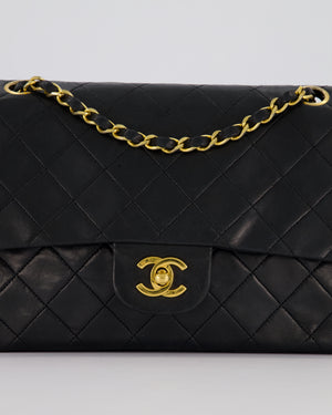 Chanel Vintage Black Medium Classic Double Flap Bag in Lambskin Leather with 24K Gold Hardware
