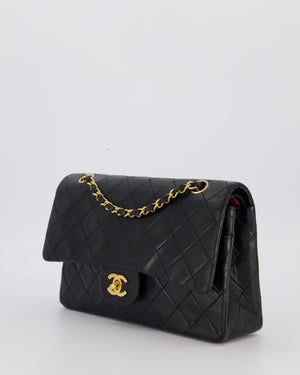 Chanel Vintage Black Medium Classic Double Flap Bag in Lambskin Leather with 24K Gold Hardware