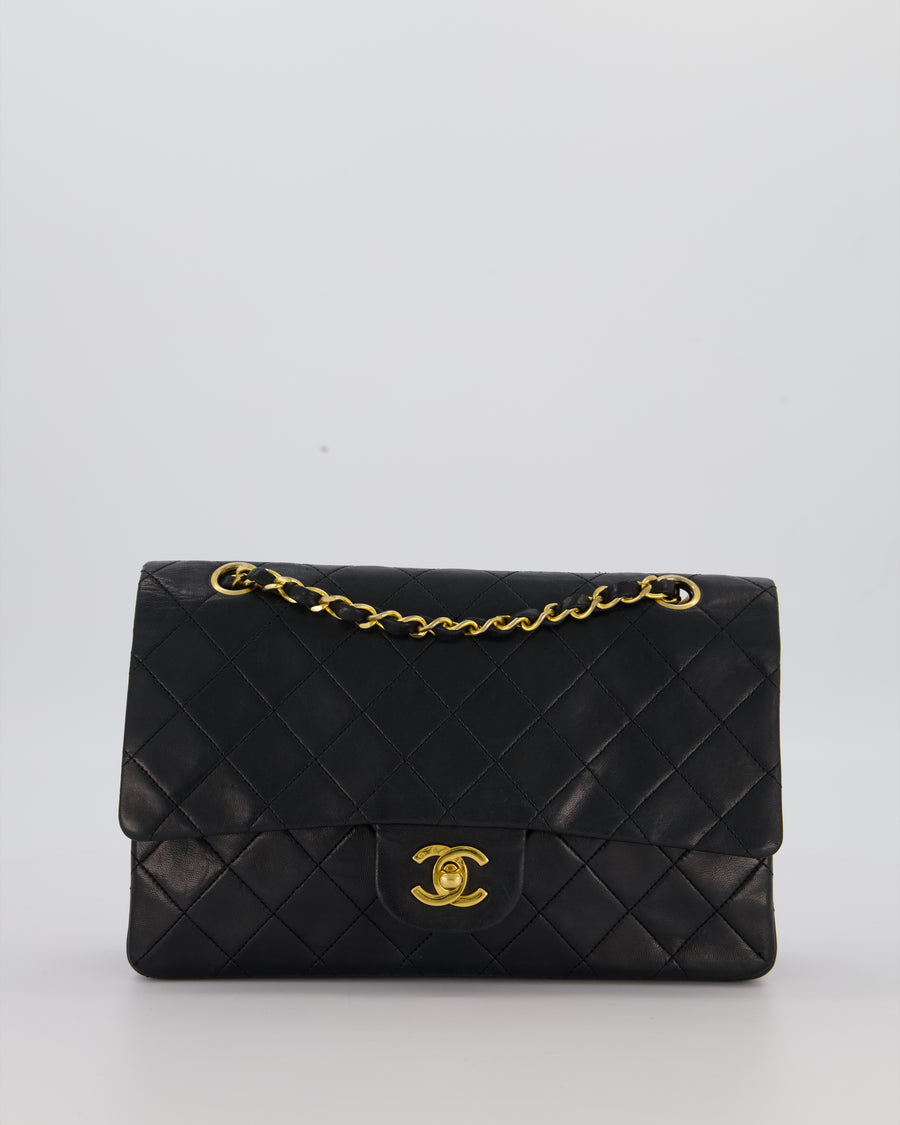 Chanel Vintage Black Medium Classic Double Flap Bag in Lambskin Leather with 24K Gold Hardware