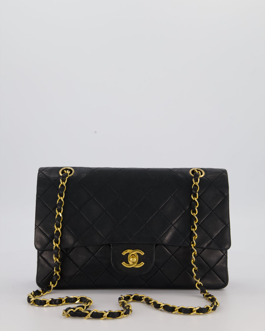 Chanel Vintage Black Medium Classic Double Flap Bag in Lambskin Leather with 24K Gold Hardware