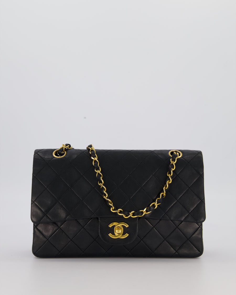 Chanel Vintage Black Medium Classic Double Flap Bag in Lambskin Leather with 24K Gold Hardware