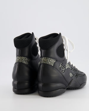 Chanel 23N Coco Neige Black Leather High-Top Sneakers with Crystal CC Logo Embellishments Size EU 39
