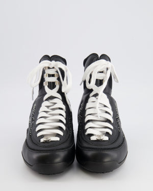 Chanel 23N Coco Neige Black Leather High-Top Sneakers with Crystal CC Logo Embellishments Size EU 39