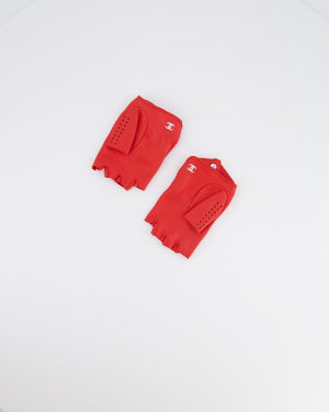 Chanel Cruise 2023 Red Leather Mittens with Coco and CC logo Details Size 7