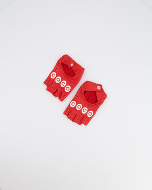 Chanel Cruise 2023 Red Leather Mittens with Coco and CC logo Details Size 7