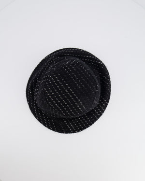 Chanel Black and Silver Tweed Bucket Hat with Black CC Logo Size M