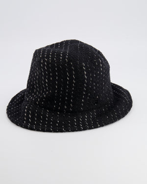 Chanel Black and Silver Tweed Bucket Hat with Black CC Logo Size M