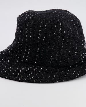 Chanel Black and Silver Tweed Bucket Hat with Black CC Logo Size M
