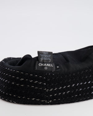 Chanel Black and Silver Tweed Bucket Hat with Black CC Logo Size M
