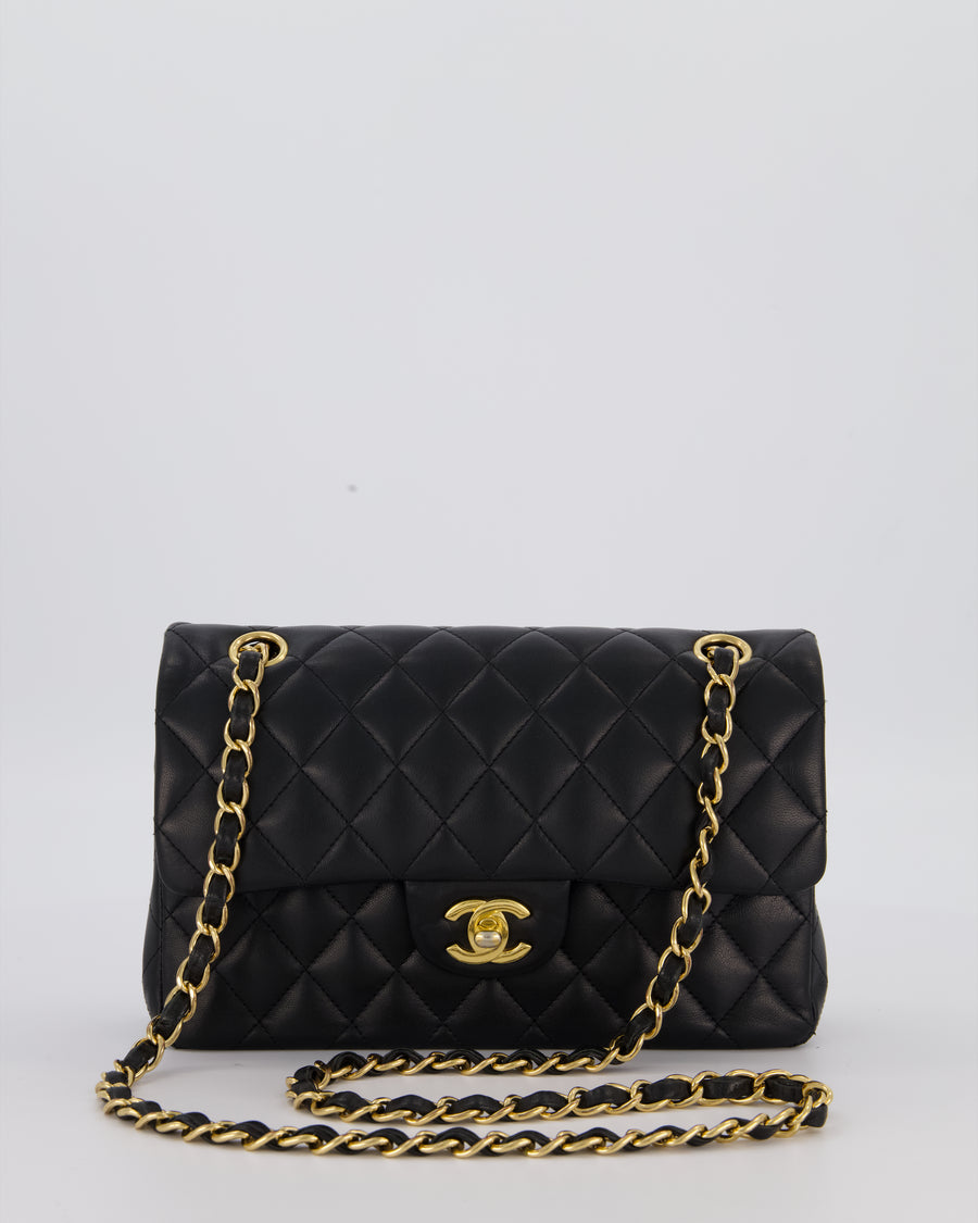 Chanel Black Small Classic Double Flap Bag in Lambskin Leather with Gold Hardware