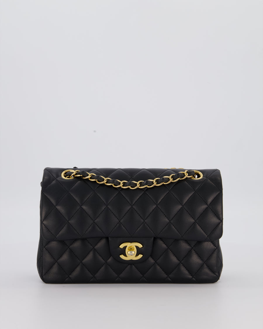 Chanel Black Small Classic Double Flap Bag in Lambskin Leather with Gold Hardware