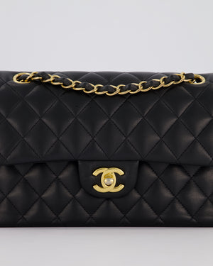 Chanel Black Small Classic Double Flap Bag in Lambskin Leather with Gold Hardware