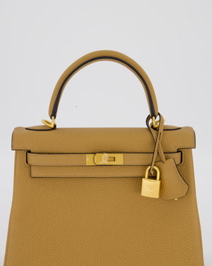 *SUPER RARE* Hermès HSS Kelly 25 Retourne Verso Bag in Chai Togo Leather with Brushed Gold Hardware and Rouge H Interior