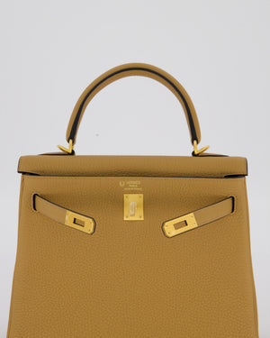 *SUPER RARE* Hermès HSS Kelly 25 Retourne Verso Bag in Chai Togo Leather with Brushed Gold Hardware and Rouge H Interior