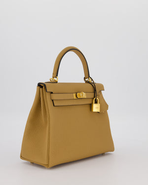 *SUPER RARE* Hermès HSS Kelly 25 Retourne Verso Bag in Chai Togo Leather with Brushed Gold Hardware and Rouge H Interior