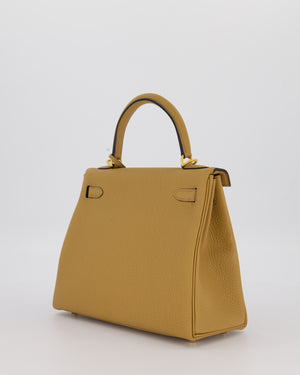 *SUPER RARE* Hermès HSS Kelly 25 Retourne Verso Bag in Chai Togo Leather with Brushed Gold Hardware and Rouge H Interior