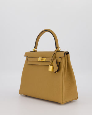 *SUPER RARE* Hermès HSS Kelly 25 Retourne Verso Bag in Chai Togo Leather with Brushed Gold Hardware and Rouge H Interior