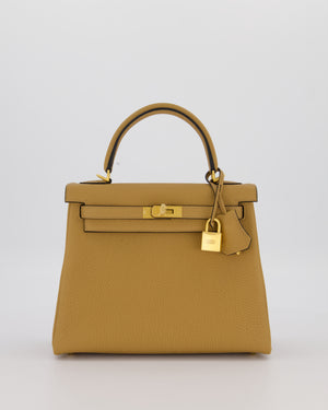 *SUPER RARE* Hermès HSS Kelly 25 Retourne Verso Bag in Chai Togo Leather with Brushed Gold Hardware and Rouge H Interior