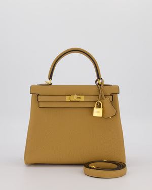 *SUPER RARE* Hermès HSS Kelly 25 Retourne Verso Bag in Chai Togo Leather with Brushed Gold Hardware and Rouge H Interior