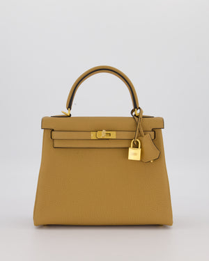 *SUPER RARE* Hermès HSS Kelly 25 Retourne Verso Bag in Chai Togo Leather with Brushed Gold Hardware and Rouge H Interior