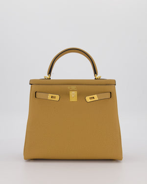 *SUPER RARE* Hermès HSS Kelly 25 Retourne Verso Bag in Chai Togo Leather with Brushed Gold Hardware and Rouge H Interior