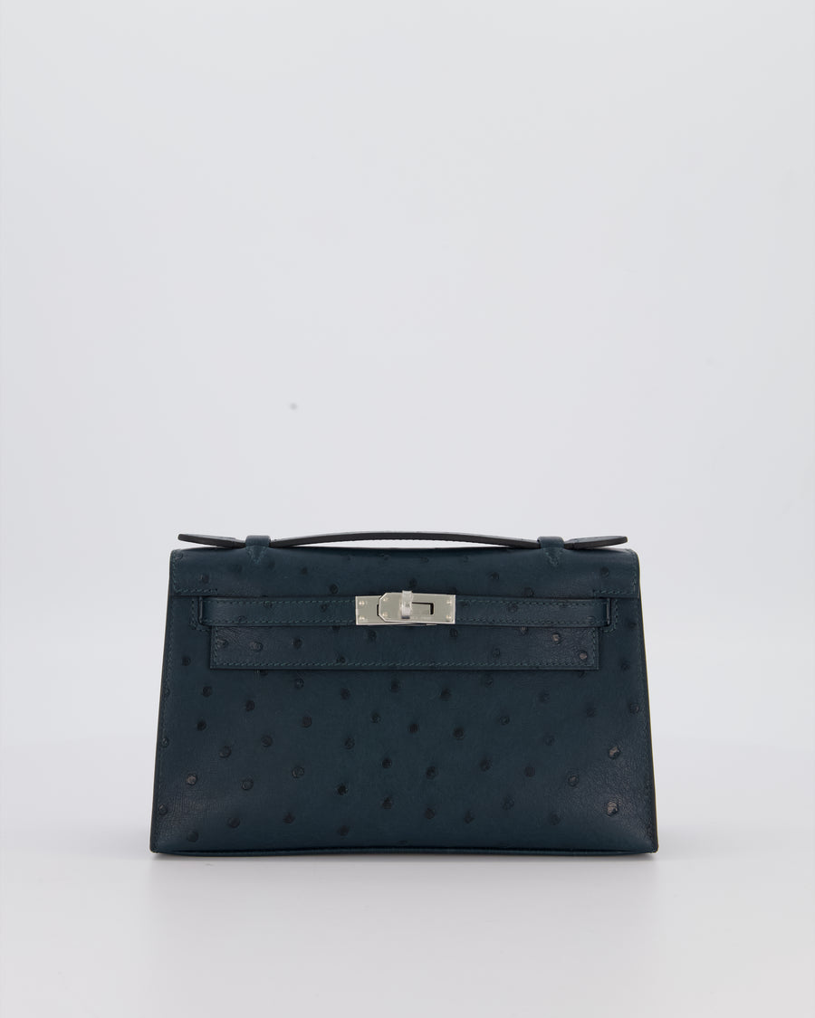 *SUPER RARE* Hermès Mini Kelly Pochette Bag in Vert Cypres Ostrich Leather with Palladium Hardware