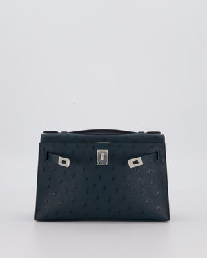 *SUPER RARE* Hermès Mini Kelly Pochette Bag in Vert Cypres Ostrich Leather with Palladium Hardware
