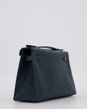 *SUPER RARE* Hermès Mini Kelly Pochette Bag in Vert Cypres Ostrich Leather with Palladium Hardware