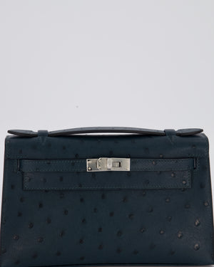 *SUPER RARE* Hermès Mini Kelly Pochette Bag in Vert Cypres Ostrich Leather with Palladium Hardware