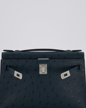 *SUPER RARE* Hermès Mini Kelly Pochette Bag in Vert Cypres Ostrich Leather with Palladium Hardware