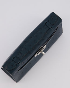 *SUPER RARE* Hermès Mini Kelly Pochette Bag in Vert Cypres Ostrich Leather with Palladium Hardware