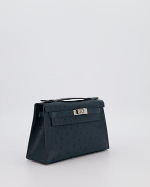 *SUPER RARE* Hermès Mini Kelly Pochette Bag in Vert Cypres Ostrich Leather with Palladium Hardware