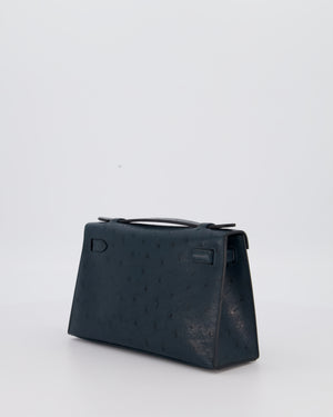 *SUPER RARE* Hermès Mini Kelly Pochette Bag in Vert Cypres Ostrich Leather with Palladium Hardware