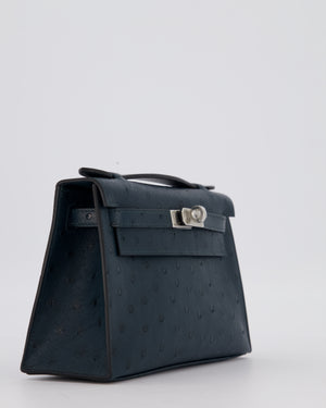*SUPER RARE* Hermès Mini Kelly Pochette Bag in Vert Cypres Ostrich Leather with Palladium Hardware