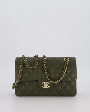 Chanel Olive Green Small Classic Double Flap Bag in Lambskin Leather with Champagne Gold Hardware