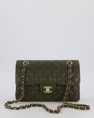 Chanel Olive Green Small Classic Double Flap Bag in Lambskin Leather with Champagne Gold Hardware