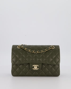 Chanel Olive Green Small Classic Double Flap Bag in Lambskin Leather with Champagne Gold Hardware